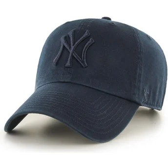 Gebogene marineblaue Kappe mit marinblauem Logo der New York Yankees MLB Clean Up von 47 Brand