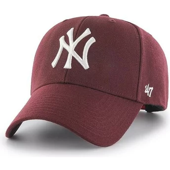 47 Brand Curved Brim mit weißem Logo New York Yankees MLB MVP Snapback Cap Granat