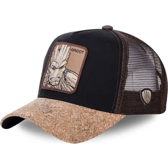 capslab-groot-gro4-marvel-comics-black-and-brown-trucker-hat-with-cork-visor