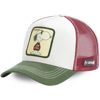 capslab-snoopy-joe-cool-joe-peanuts-weisse-braune-und-grune-trucker-cap