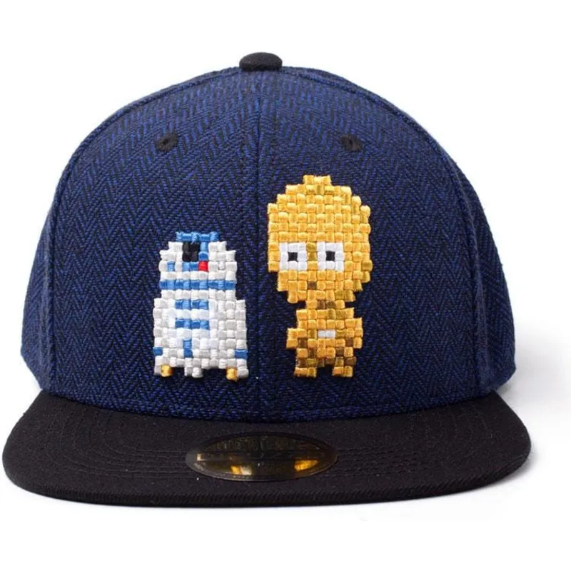 snapback-kappe-in-marineblau-und-schwarz-c-3po-r2-d2-pixel-star-wars-von-difuzed