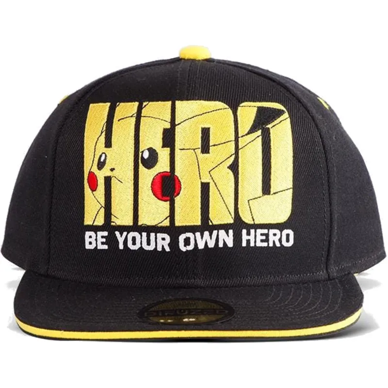 schwarze-flache-snapback-kappe-pikachu-be-your-own-hero-olympics-pokemon-von-difuzed