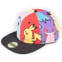mehrfarbige-snapback-kappe-pikachu-squirtle-gengar-enton-pummeluff-multi-pop-art-pokemon-von-difuzed