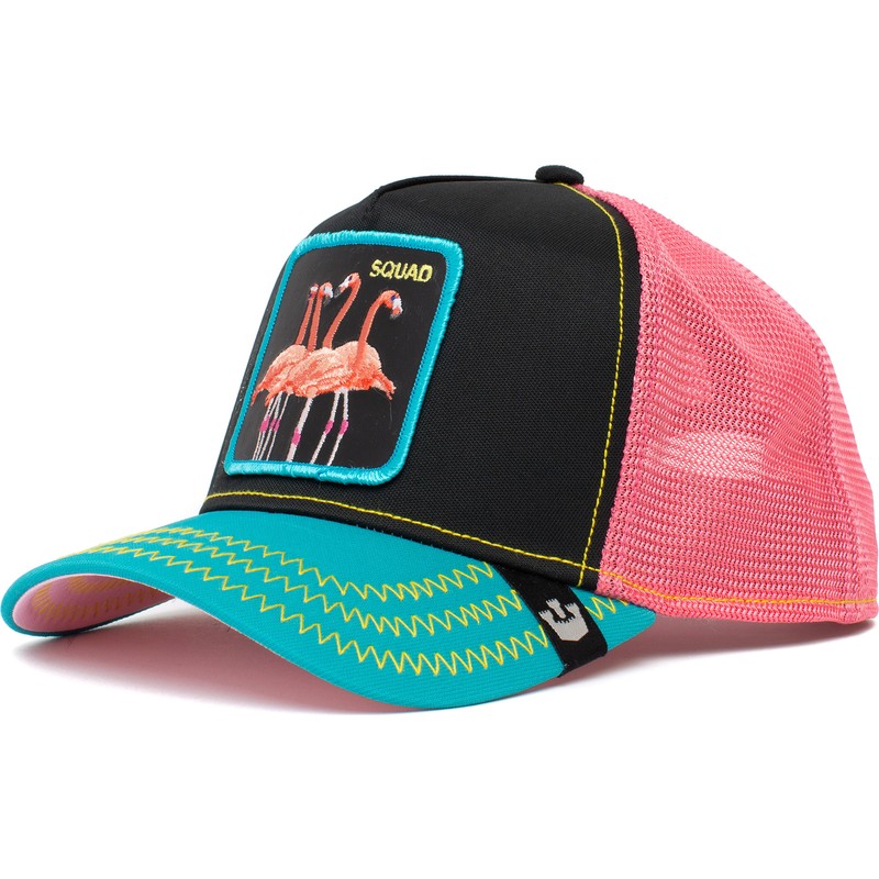 goorin-bros-flamingo-squad-flamingoals-the-farm-black-pink-and-blue-trucker-hat