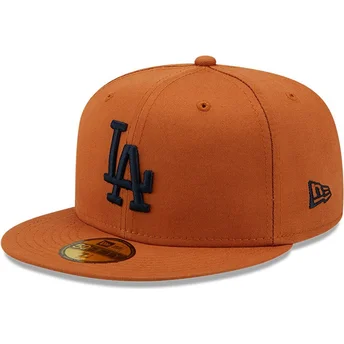 braune-eng-anliegende-kappe-mit-flachem-schirm-und-marineblauem-logo-59fifty-league-essential-der-los-angeles-dodgers-mlb-von-ne