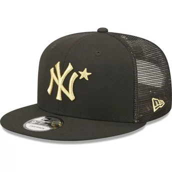New Era Flat Brim Golden Logo 9FIFTY All Star Game New York Yankees MLB Black Trucker Hat