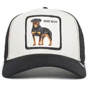 weisse-und-schwarze-trucker-kappe-rottweiler-hund-bad-boy-the-baddest-boy-the-farm-von-goorin-bros