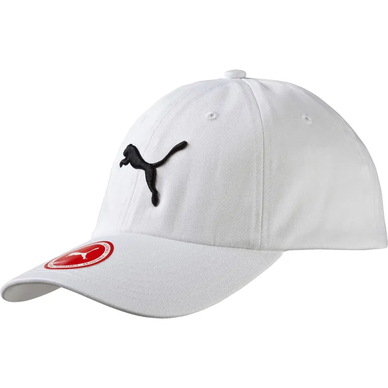 weisse-verstellbare-curved-cap-mit-schwarzem-essentials-big-cat-logo-von-puma