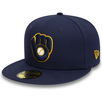 Καπέλο πλακέ μπλε σκούρο εφαρμοστό 59FIFTY Authentic On Field των Milwaukee Brewers MLB από τη New Era