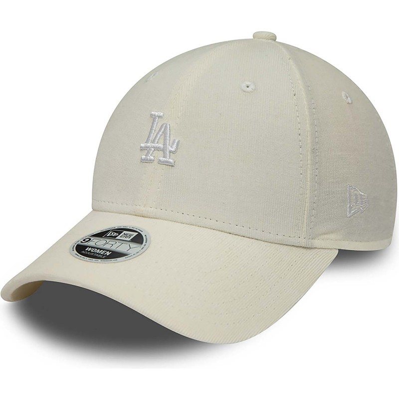 new-era-curved-brim-women-9forty-cord-mini-logo-los-angeles-dodgers-mlb-beige-adjustable-cap