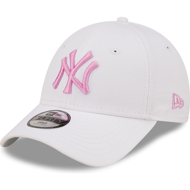 new-era-curved-brim-youth-pink-logo-9forty-league-essential-new-york-yankees-mlb-white-adjustable-cap