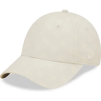 Beige gebogene verstellbare Damenkappe 9FORTY Monogram der New York Yankees MLB von New Era