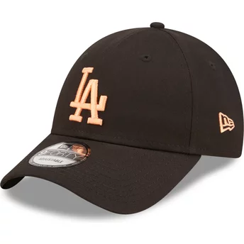 New Era Curved Brim Orange Logo 9FORTY League Essential Los Angeles Dodgers MLB Black Adjustable Cap
