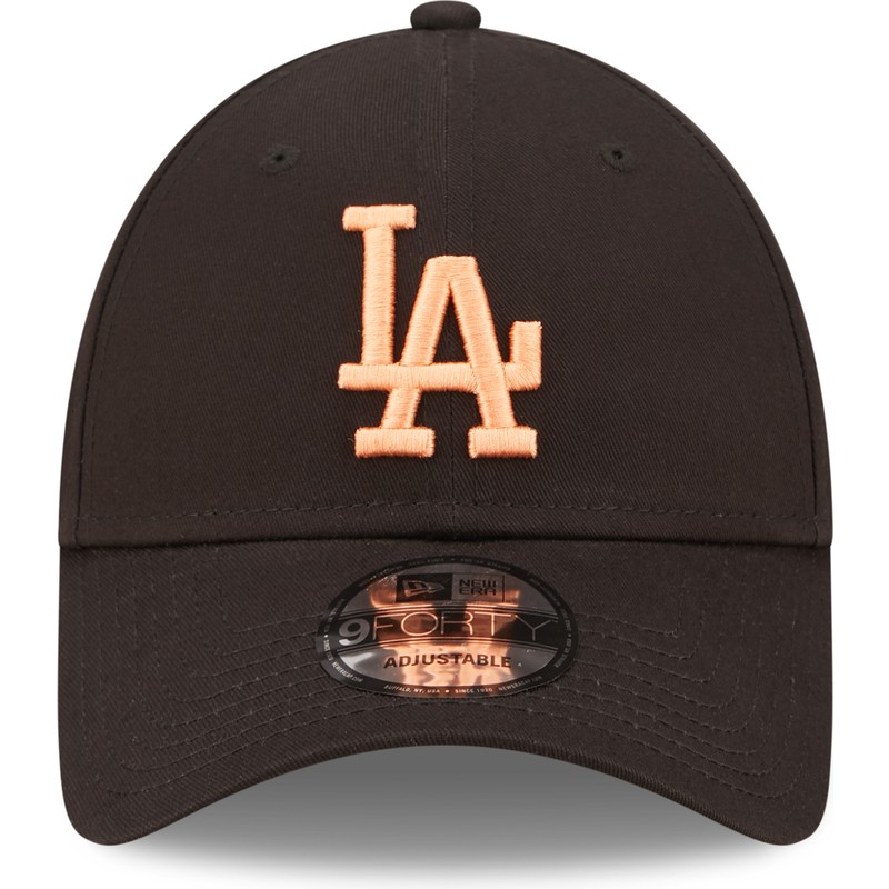 new-era-curved-brim-orange-logo-9forty-league-essential-los-angeles-dodgers-mlb-black-adjustable-cap