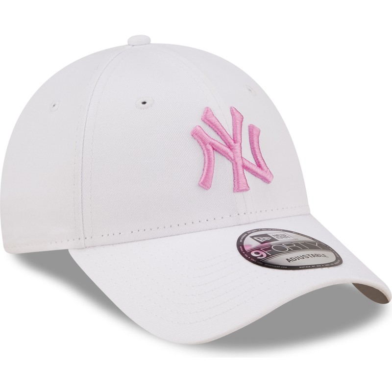 new-era-curved-brim-pink-logo-9forty-league-essential-new-york-yankees-mlb-white-adjustable-cap