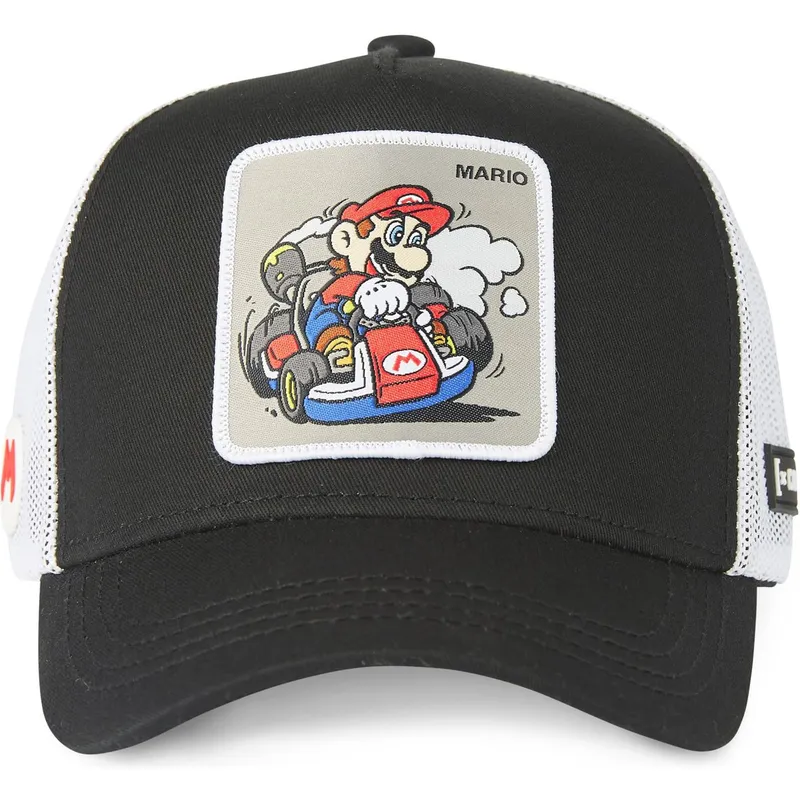 trucker-cap-schwarz-und-weiss-mario-kart-dri2-super-mario-bros-von-capslab