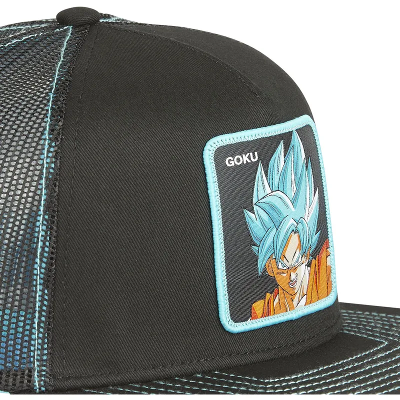 schwarze-und-blaue-trucker-flatcap-son-goku-super-saiyan-blue-sa1-dragon-ball-von-capslab