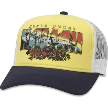 Gelbe, weiße und schwarze Trucker-Kappe Snapback Hawaii North Shore Riptide Valin von American Needle