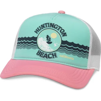 Grüne, weiße und rosa Trucker-Snapback-Kappe Huntington Beach California Riptide Valin von American Needle