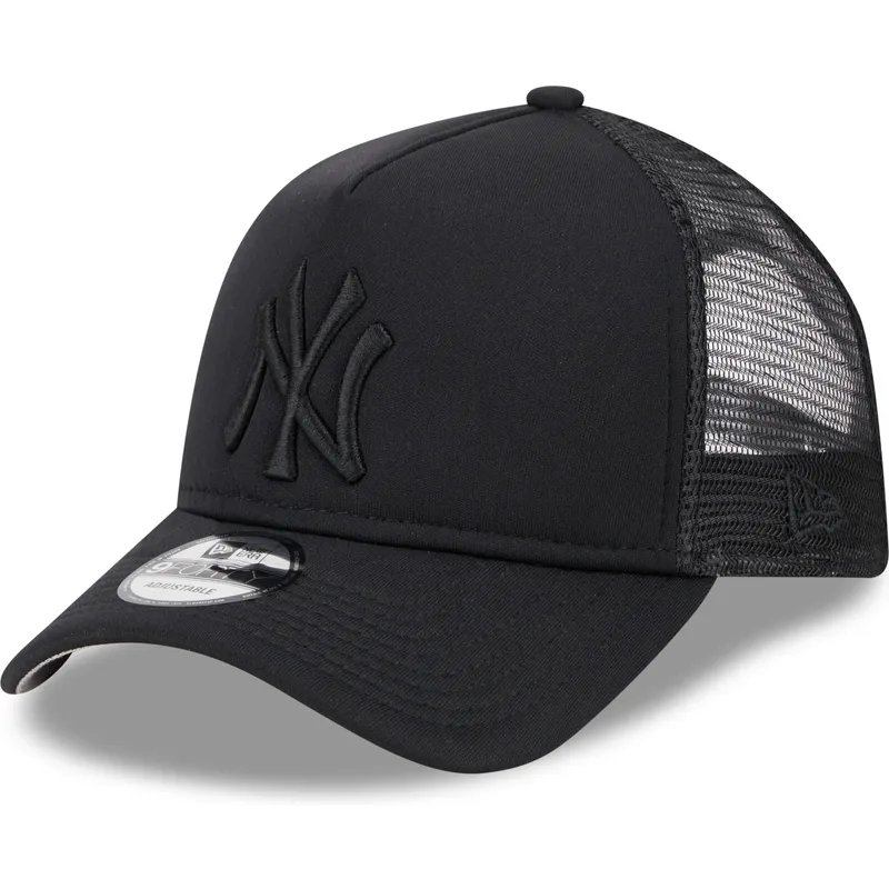 schwarze-trucker-kappe-mit-schwarzem-logo-9forty-a-frame-all-day-trucker-der-new-york-yankees-mlb-von-new-era