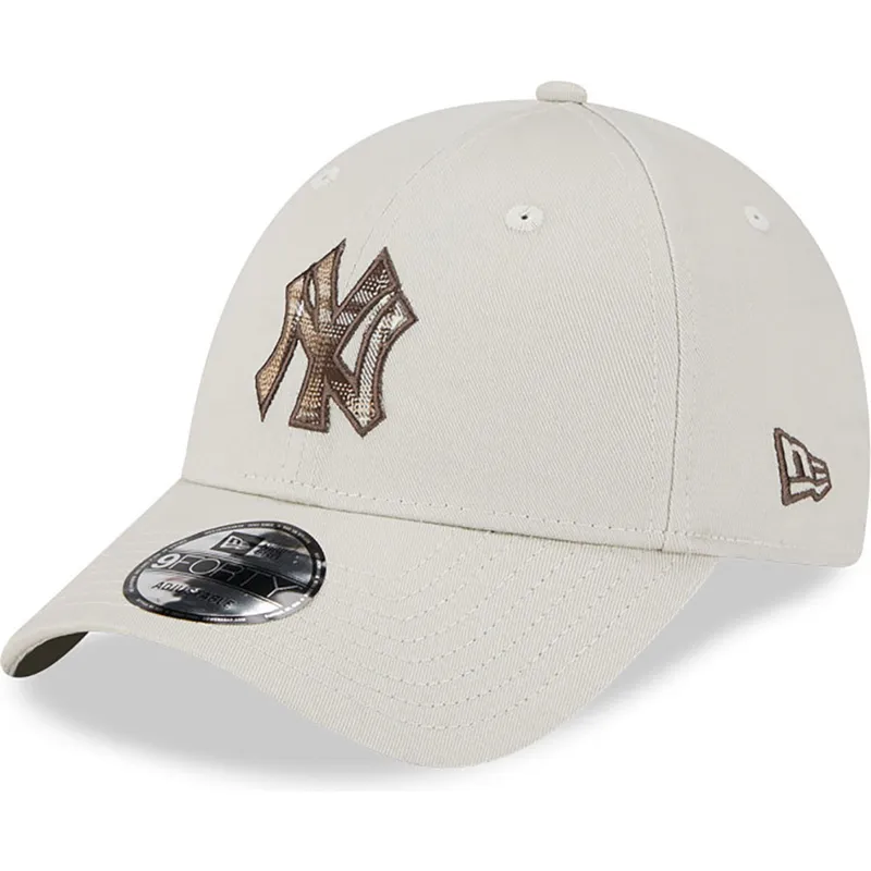 beige-gebogene-verstellbare-9forty-check-infill-kappe-von-new-york-yankees-mlb-von-new-era