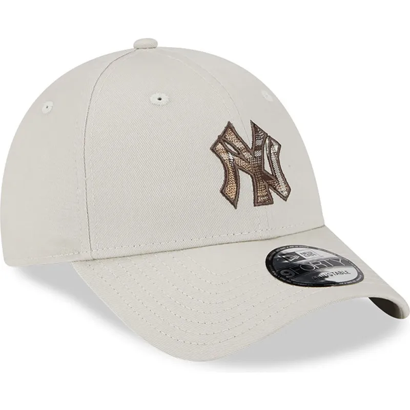 beige-gebogene-verstellbare-9forty-check-infill-kappe-von-new-york-yankees-mlb-von-new-era