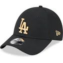 schwarze-verstellbare-kappe-mit-gebogenem-schirm-und-goldenem-logo-9forty-league-essential-der-los-angeles-dodgers-mlb-von-new-e