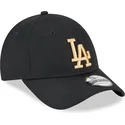 schwarze-verstellbare-kappe-mit-gebogenem-schirm-und-goldenem-logo-9forty-league-essential-der-los-angeles-dodgers-mlb-von-new-e