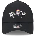 verstellbare-schwarze-9forty-kinder-cap-mit-gebogenem-schirm-von-petalo-burbuja-und-cactus-die-powerpuff-girls-von-new-era