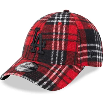 New Era Curved Brim Black Logo 9FORTY Check Los Angeles Dodgers MLB Red Adjustable Cap