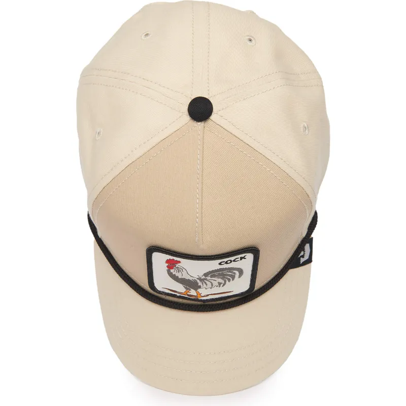 beige-gebogene-snapback-kappe-hahn-cock-rooster-100-the-farm-all-over-canvas-von-goorin-bros