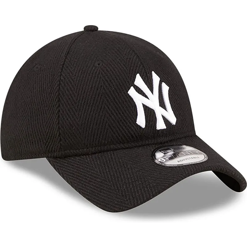 schwarze-verstellbare-9twenty-herringbone-curved-cap-der-new-york-yankees-mlb-von-new-era
