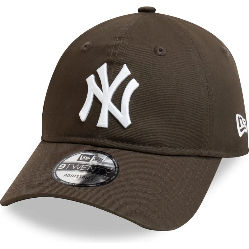 braune-verstellbare-curved-cap-9twenty-league-essential-der-new-york-yankees-mlb-von-new-era