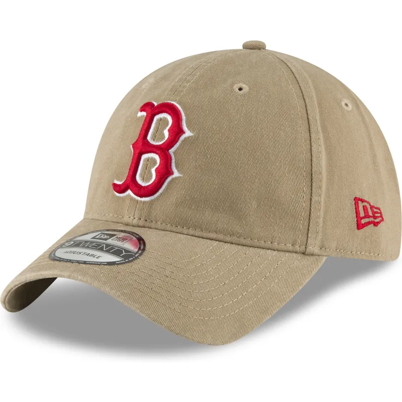hellbraune-verstellbare-curved-cap-mit-rotem-logo-9twenty-core-classic-der-boston-red-sox-mlb-von-new-era