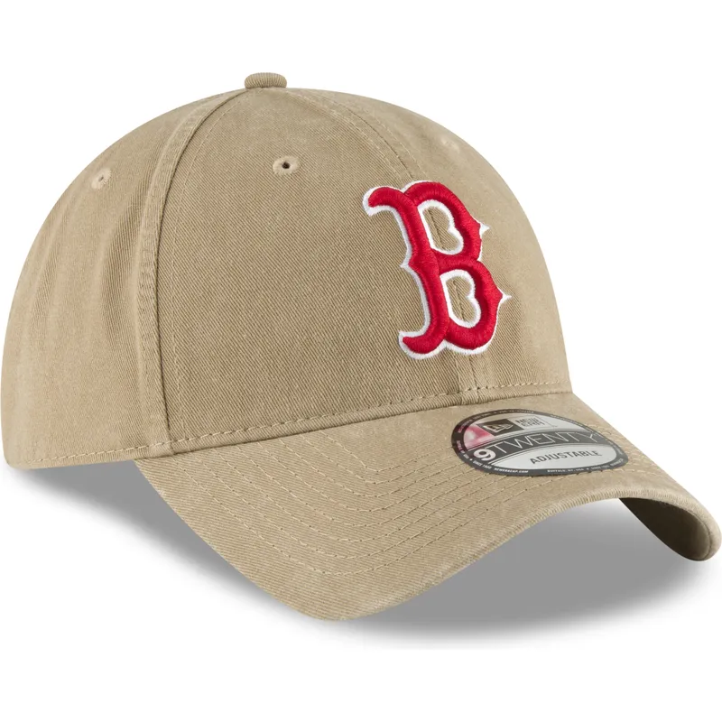 hellbraune-verstellbare-curved-cap-mit-rotem-logo-9twenty-core-classic-der-boston-red-sox-mlb-von-new-era
