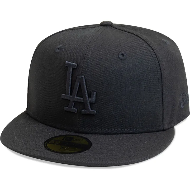 schwarze-flache-verstellbare-kappe-mit-schwarzem-logo-59fifty-league-essential-der-los-angeles-dodgers-mlb-von-new-era