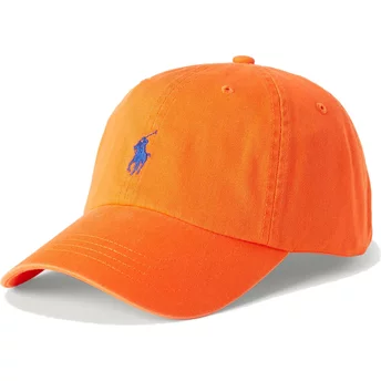Polo Ralph Lauren Curved Brim Blue Logo Cotton Chino Classic Sport Orange Adjustable Cap