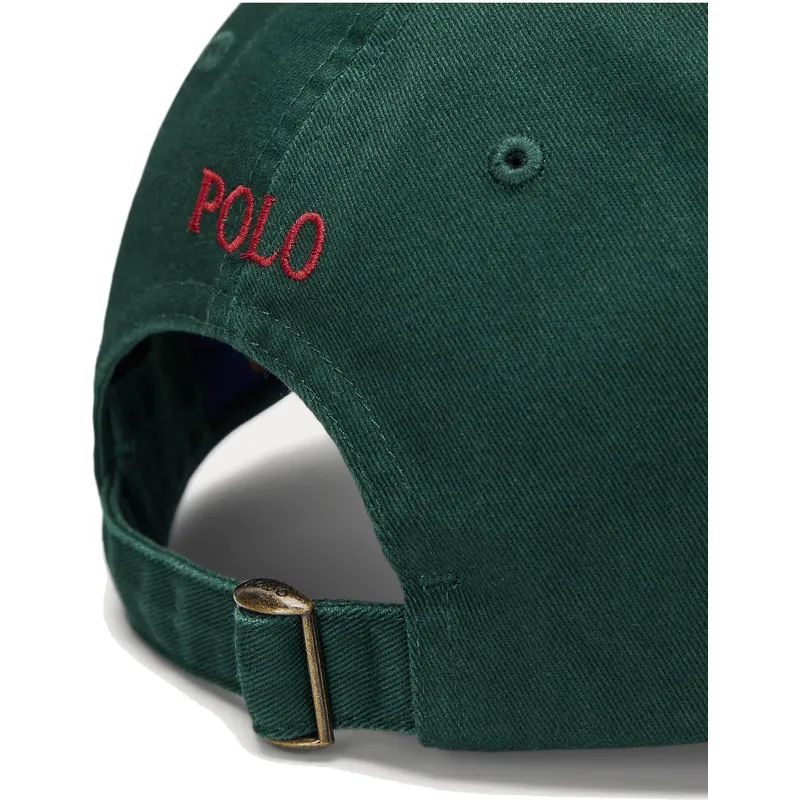 dunkelgrune-verstellbare-curved-cap-mit-rotem-logo-cotton-chino-classic-sport-von-polo-ralph-lauren