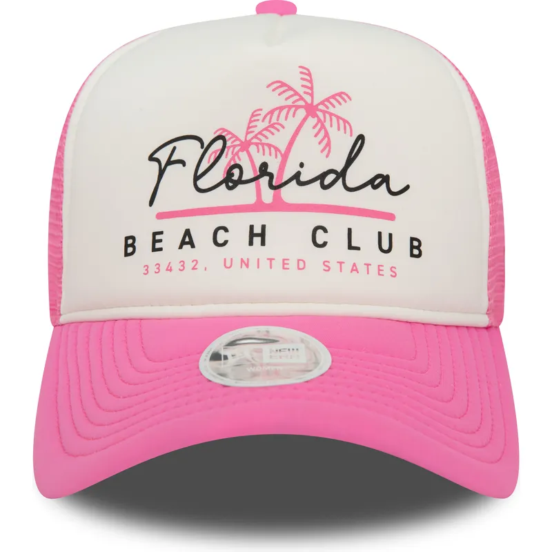 weisse-und-rosa-trucker-cap-fur-damen-a-frame-foam-front-von-florida-beach-club-von-new-era