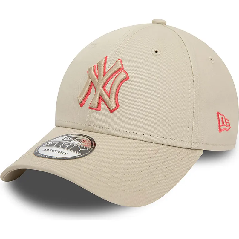 beige-verstellbare-curved-cap-9forty-team-outline-der-new-york-yankees-mlb-von-new-era