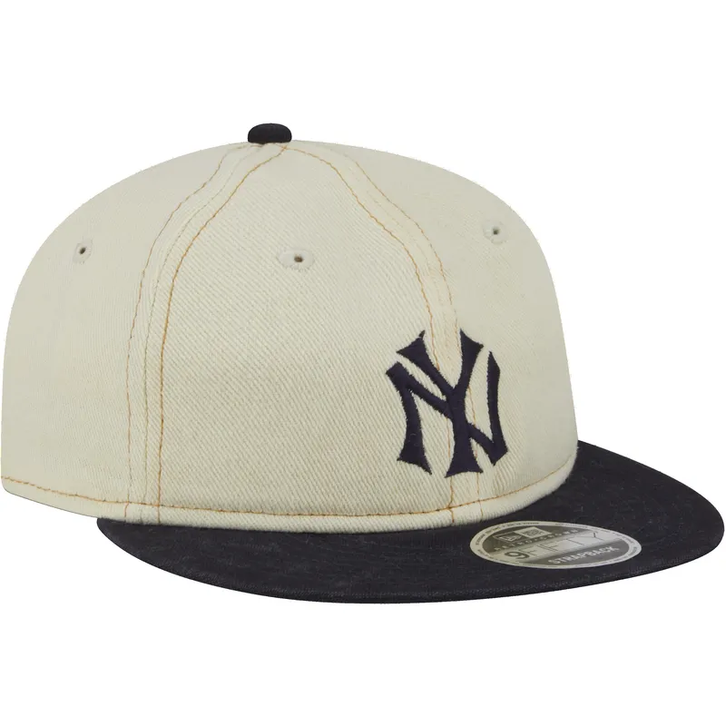 beige-und-marineblaue-verstellbare-flache-kappe-9fifty-retro-crown-denim-der-new-york-yankees-mlb-von-new-era