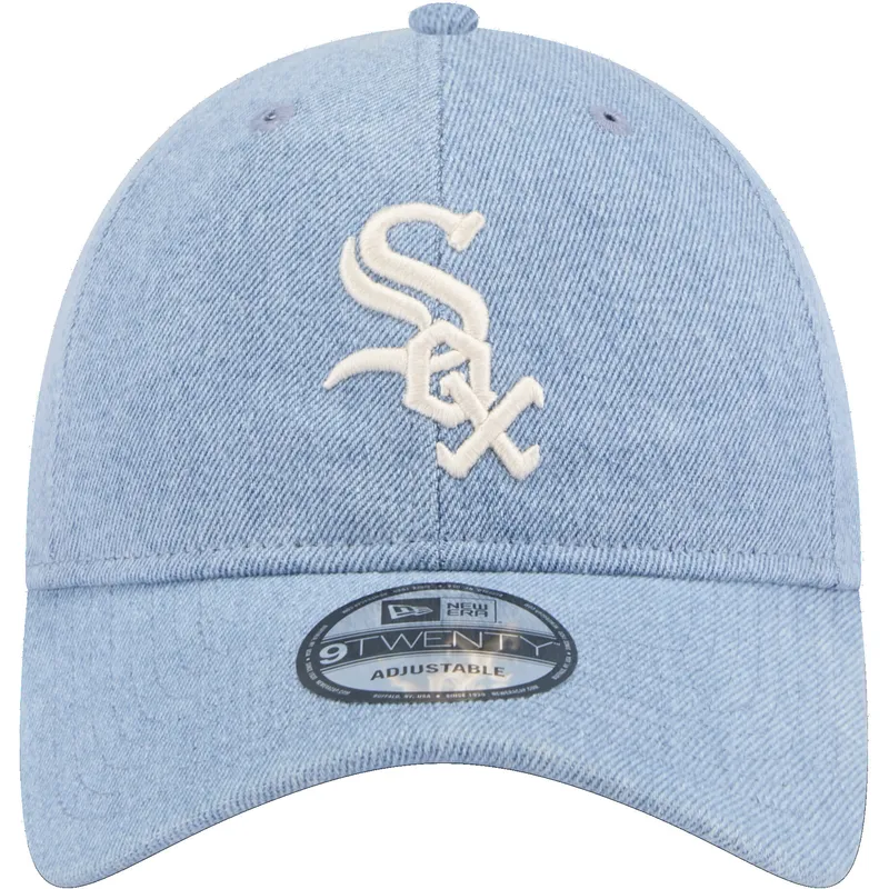 blaue-gebogene-verstellbare-kappe-9twenty-washed-denim-der-chicago-white-sox-mlb-von-new-era