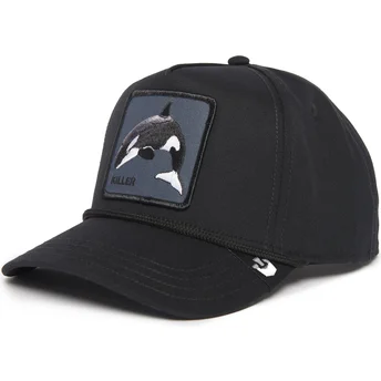 schwarze-gebogene-snapback-kappe-orca-killer-whale-100-the-farm-all-over-canvas-von-goorin-bros