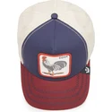 goorin-bros-snapback-cap-cock-all-american-rooster-100-the-farm-all-over-canvas-in-marineblau-beige-und-rot-mit-gebogenem-schirm
