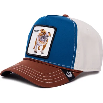 blaue-weisse-und-braune-curved-cap-snapback-bulldogge-tough-bully-100-the-farm-all-over-canvas-von-goorin-bros