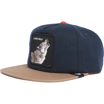 Marineblaue und braune Flatcap Snapback Wolf Lone Wolf...