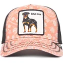 rosa-und-schwarze-trucker-kappe-rottweiler-hund-bad-boy-lovesexy-the-farm-paisley-von-goorin-bros