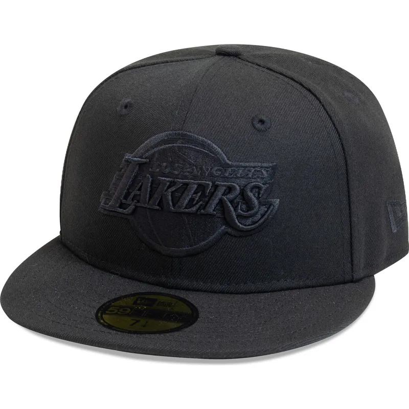 schwarze-enganliegende-flatcap-mit-schwarzem-logo-59fifty-essential-der-los-angeles-lakers-nba-von-new-era