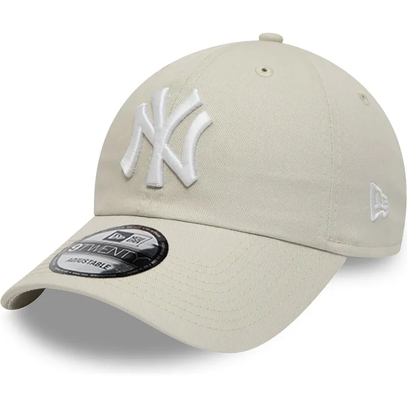 beige-verstellbare-curved-cap-9twenty-league-essential-der-new-york-yankees-mlb-von-new-era