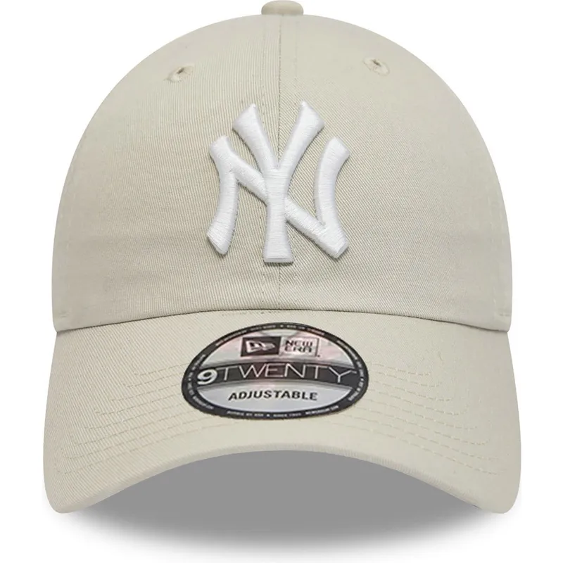 beige-verstellbare-curved-cap-9twenty-league-essential-der-new-york-yankees-mlb-von-new-era